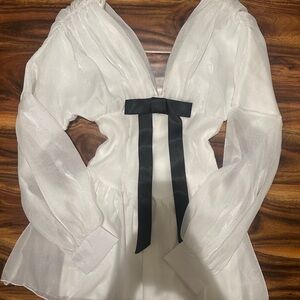 Elegant White Blouse with Black Bow